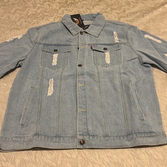 Alliance Fashion Distressed Denim Jacket Sz X-Large - Picture 4 of 7